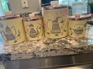 Vintage Ransburg 4 Pc Canister Set Copper Lids Garden Kitchen MCM USA